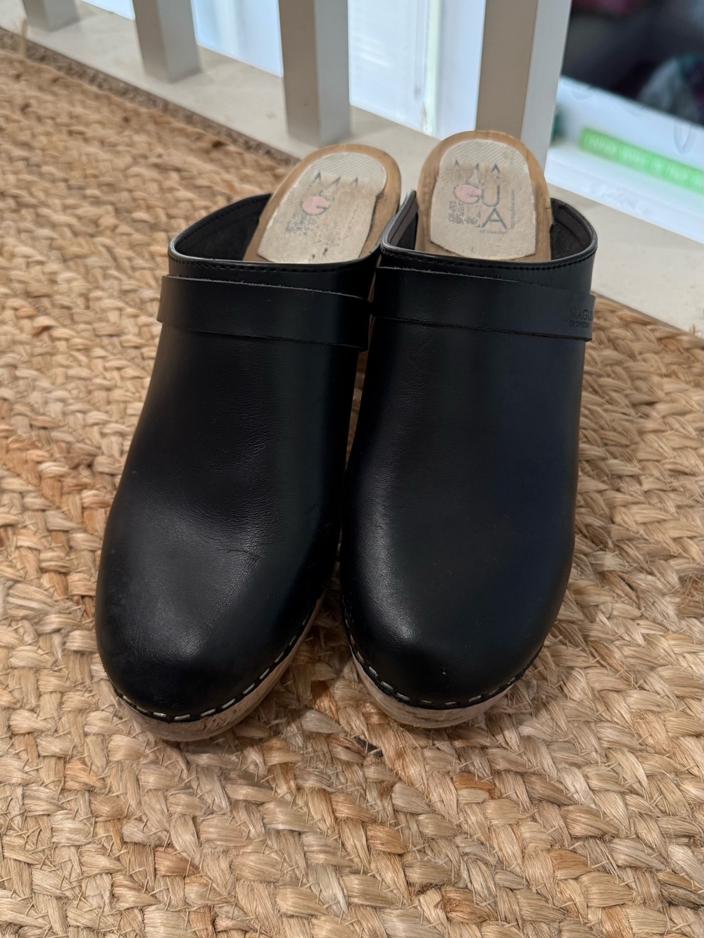 Women's Black Leather Slip-On Clogs
